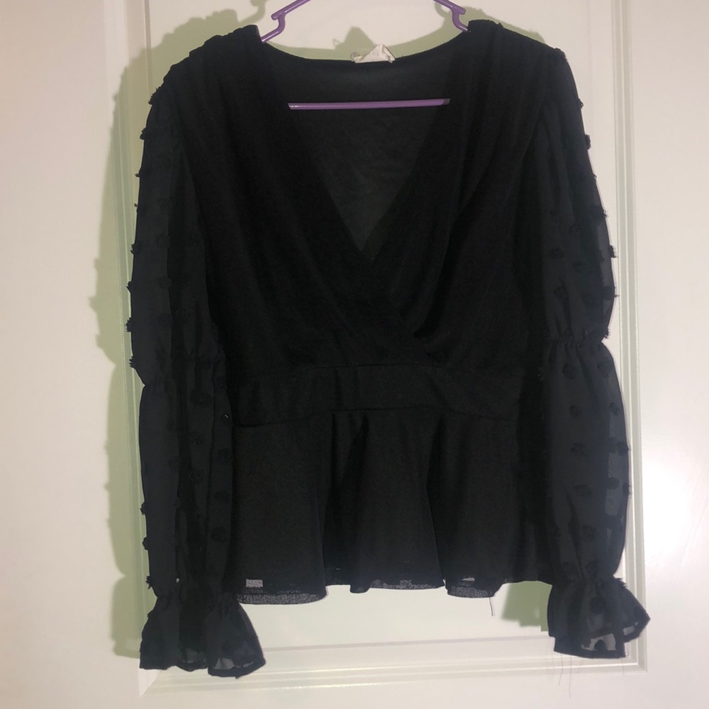 Black Long Sleeve V Neck Blouse